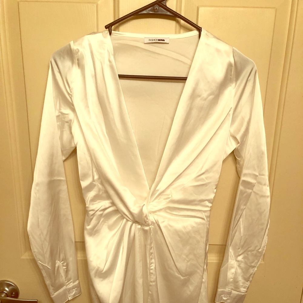 XS satin white dress from fashion nova